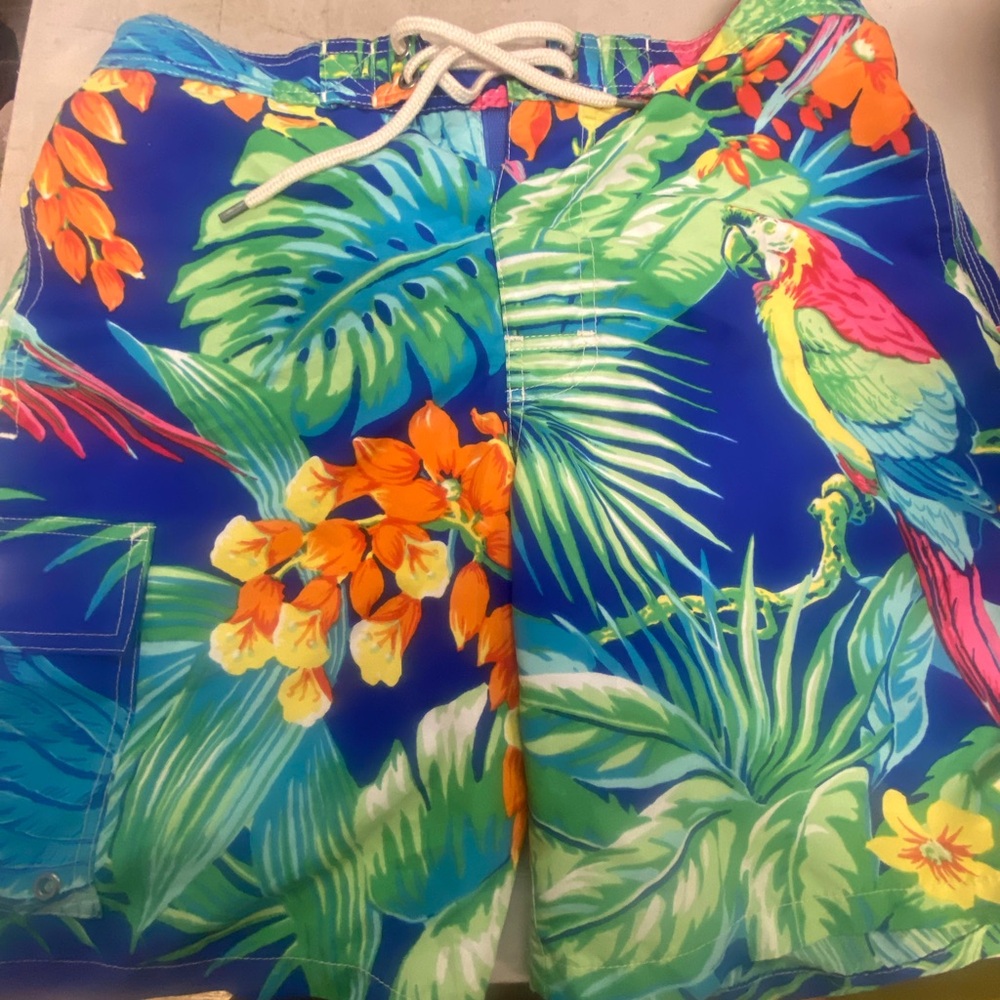 Polo Ralph Lauren Mens Swim Trunks Tropical Parrots Cargo Pocket Lined Size Smal